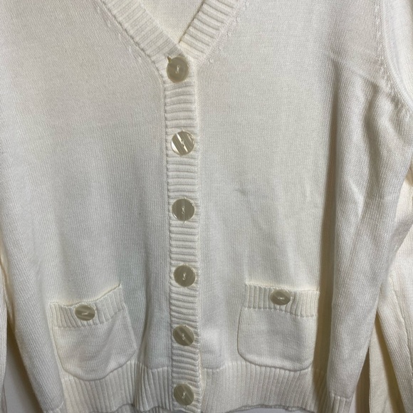 Preswick and Moore V Neck White Button Up Cardigan Classic Size Petite XL Preppy - Picture 7 of 9